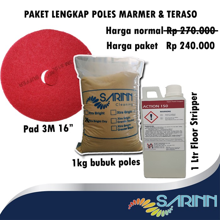 Jual Poles Marmer Teraso Paket Lengkap Bubuk Poles Pad Merah M Floor