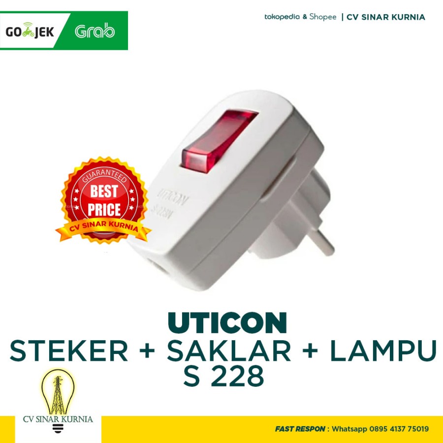 Jual Uticon Steker Saklar Lampu S Plug With Neon S Asli Uticon