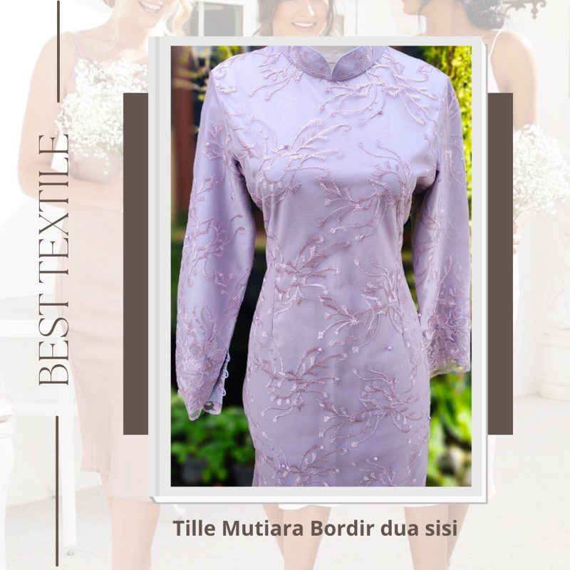 Jual MURAH Kain Bahan Tille Akar Mutiara Bordir Bahan Kebaya Brokat