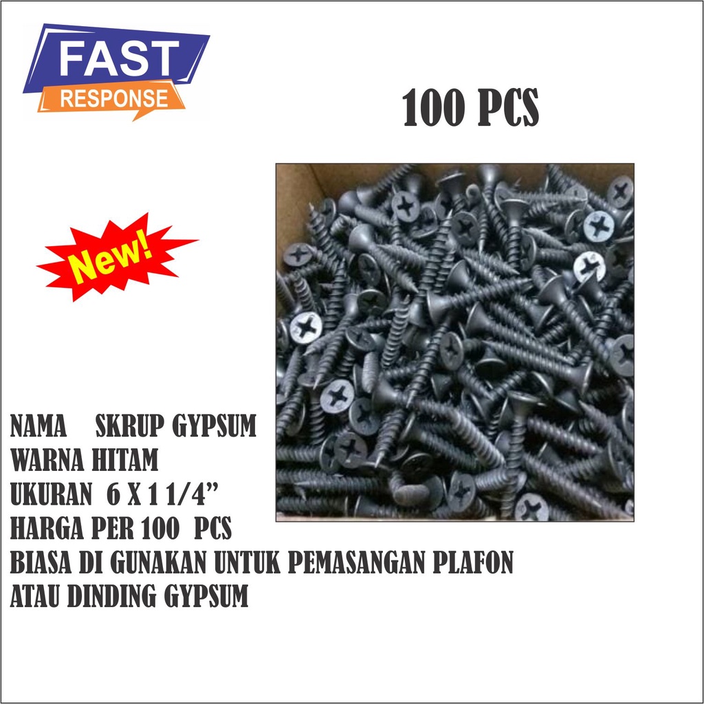 Jual 100 Pcs Sekrup Gypsum Ukuran 6x 1 1 4 Panjang 3cm Skrup Hitam