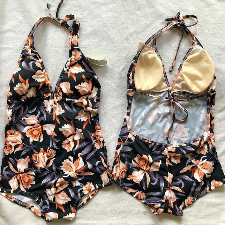 Jual BIKINI ONEPIECE MONOKINI MOTIF FLORAL FLOWER BUNGA WARNA HITAM