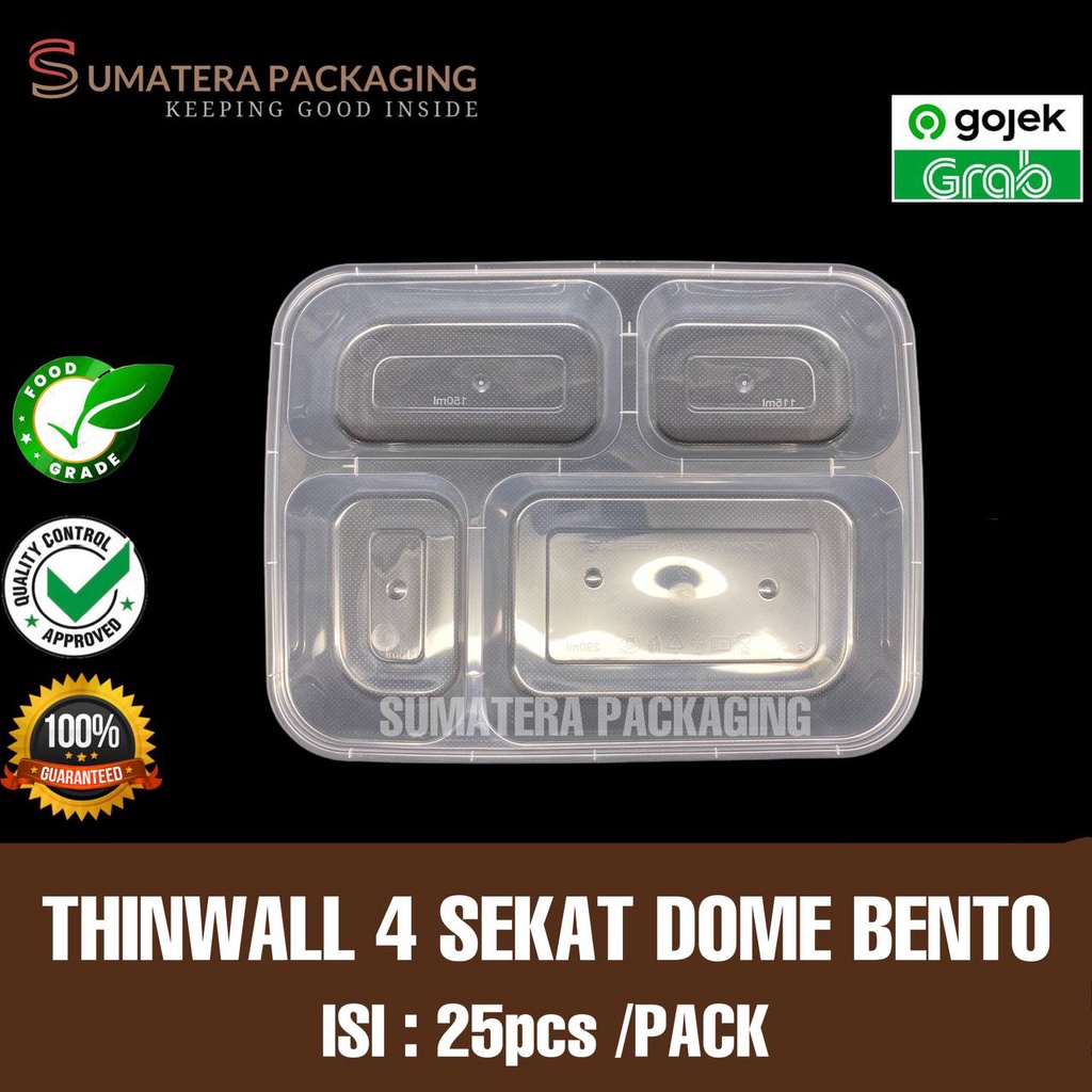 Jual Thinwall Sekat 4 Dome 25pcs Cembung Kotak Makan Bento Medan