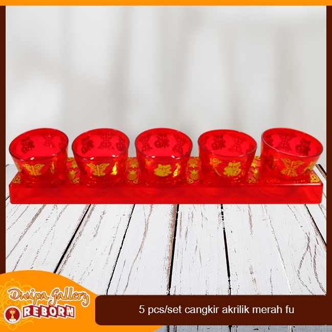 Jual Cangkir Puja Persembahan Altar Sembahyang Akrilik 5 Pcs Set Merah