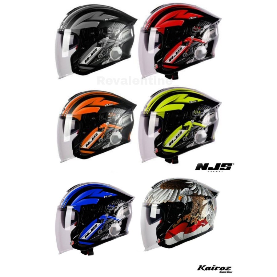 Jual Njs Kairoz Dv Rush Double Visor Helm Half Face Kairos Motif Doff