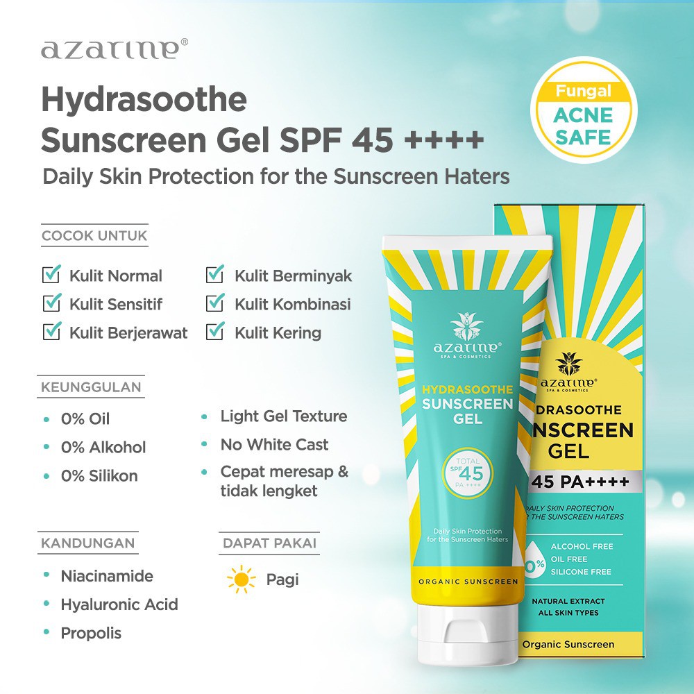 Jual Termurah Azarine Hydrasoothe Sunscreen Gel 50 Ml Calm My Acne