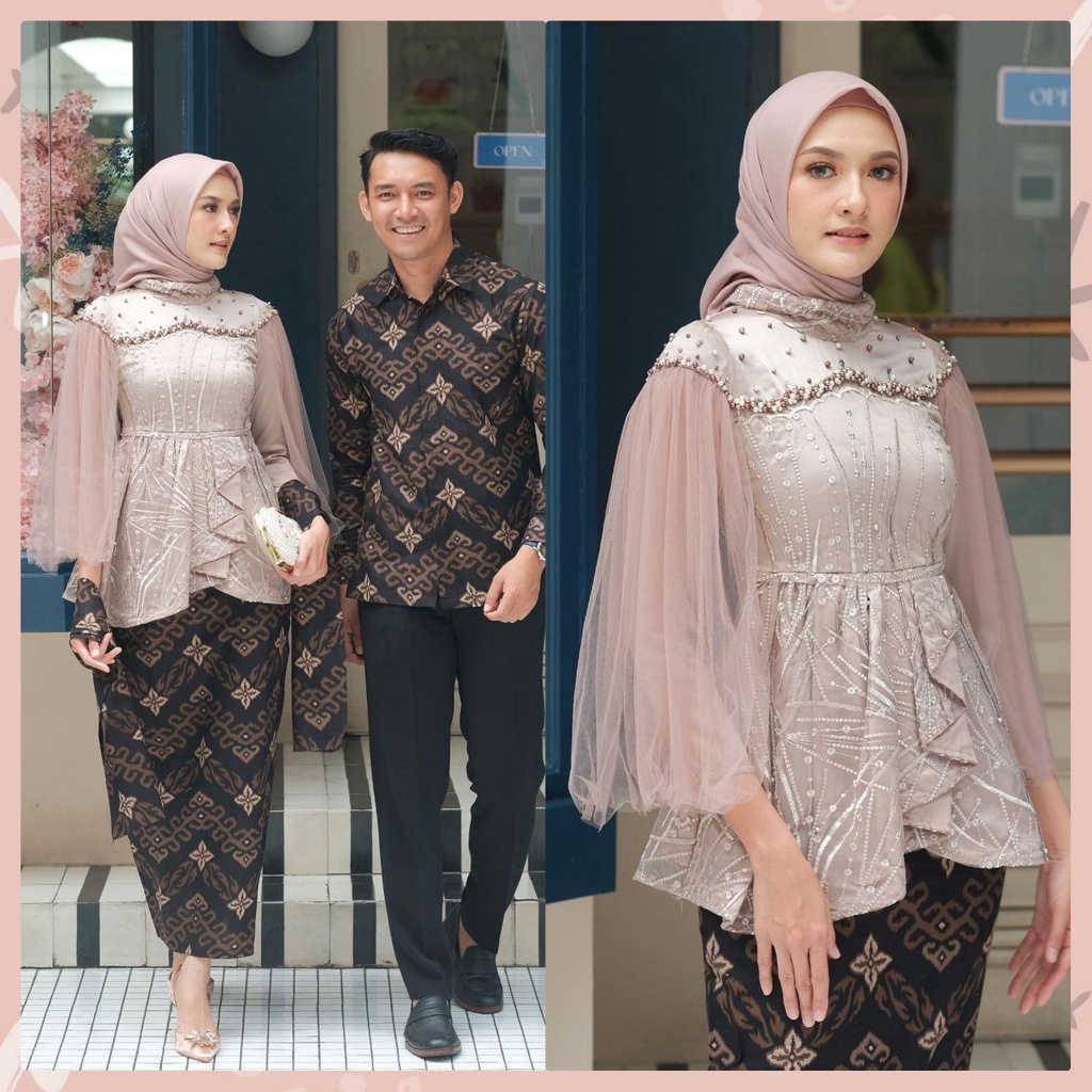 Jual Set Couple Kebaya Vanila Nude Outfit Lamaran Wisuda Tunangan