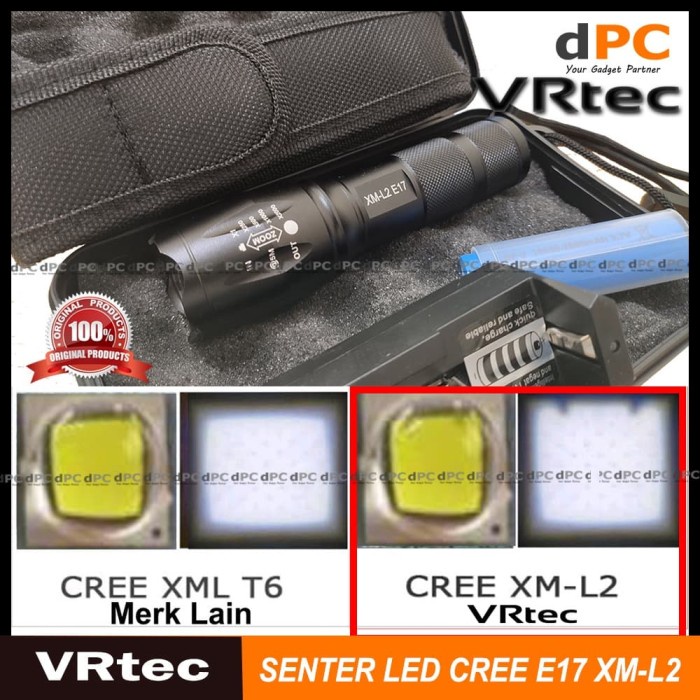 Jual TRs4ed4 Paket Senter Led Tactical Cree Xm L2 8000 E17 Lumens