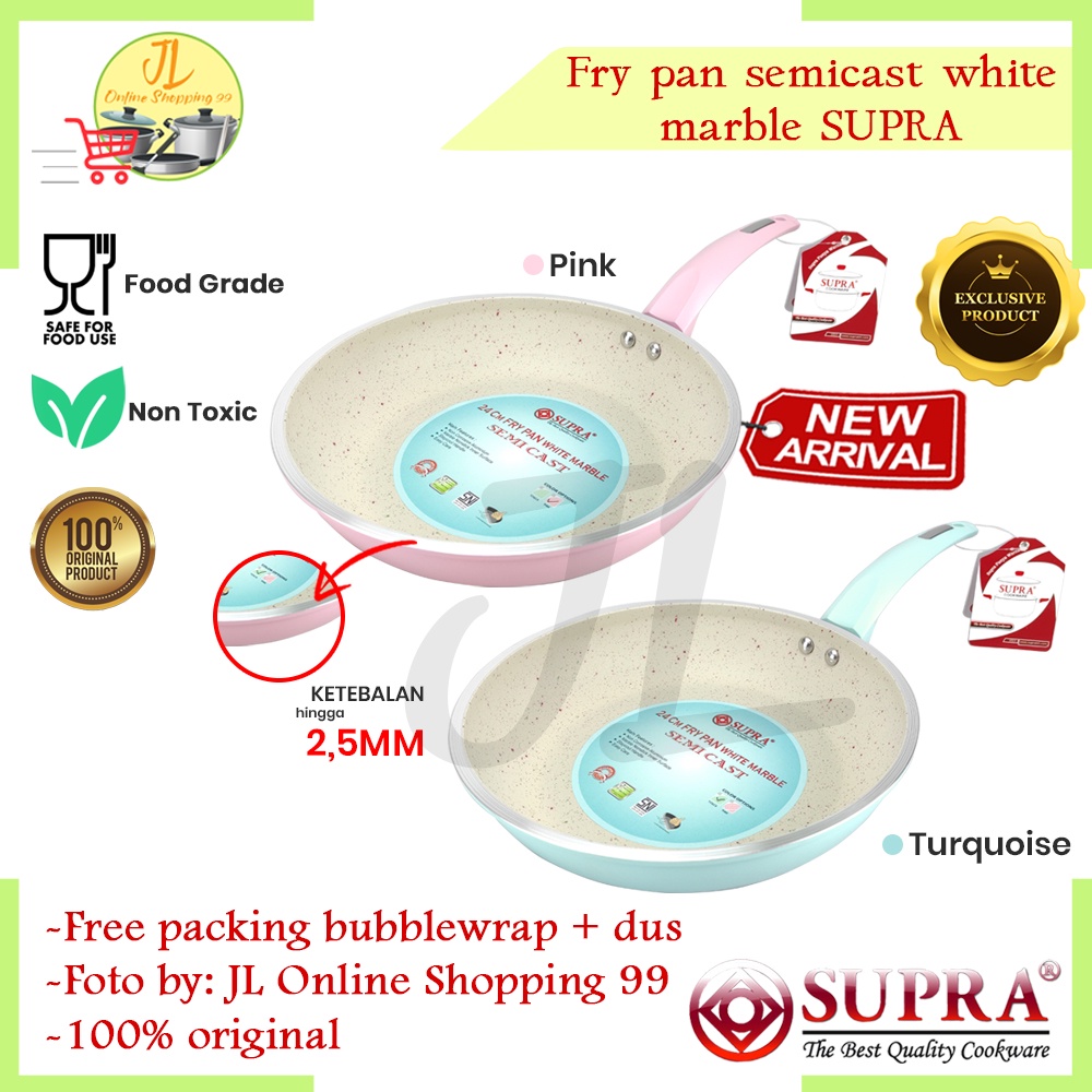 Jual SUPRA Fry Pan Semi Cast 24cm White Marble Pastel Series Anti