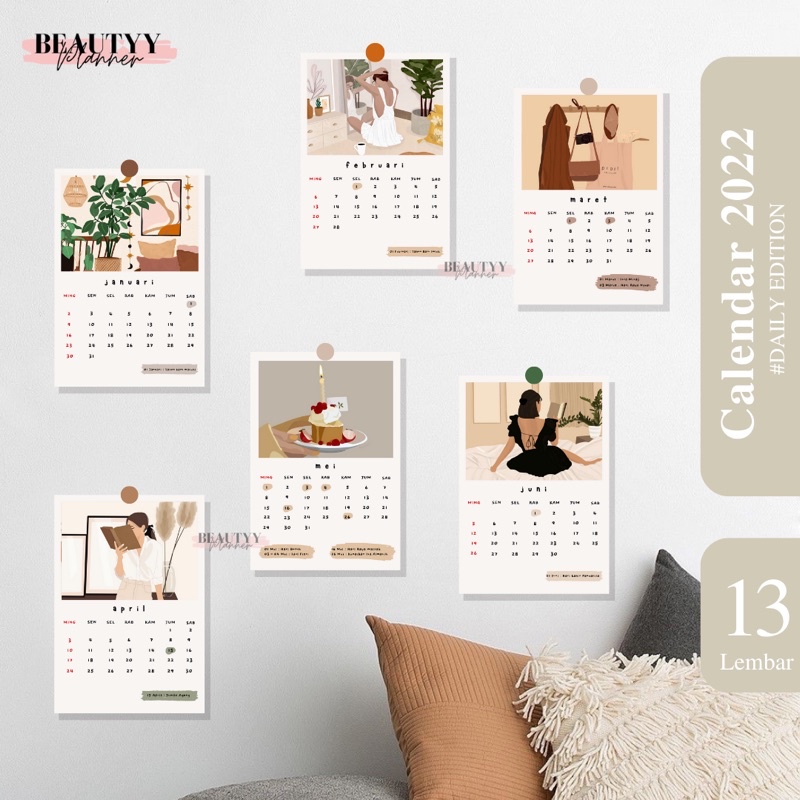 Jual Beauty Planner Calendar Dinding Aesthetic Daily Edition