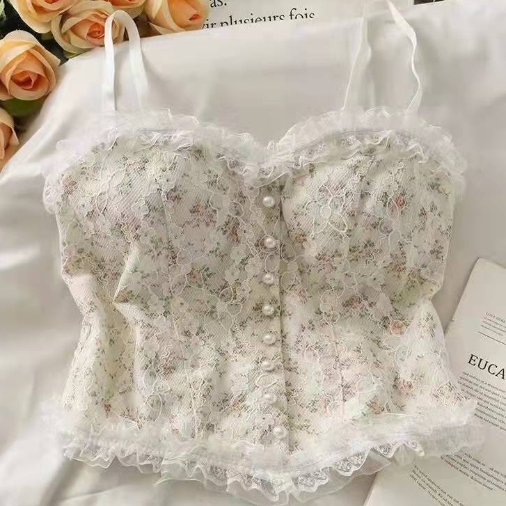 Jual OKEY BELIBR747 Bra Bh Tanktop Crop Korean Lace Floral Vintage