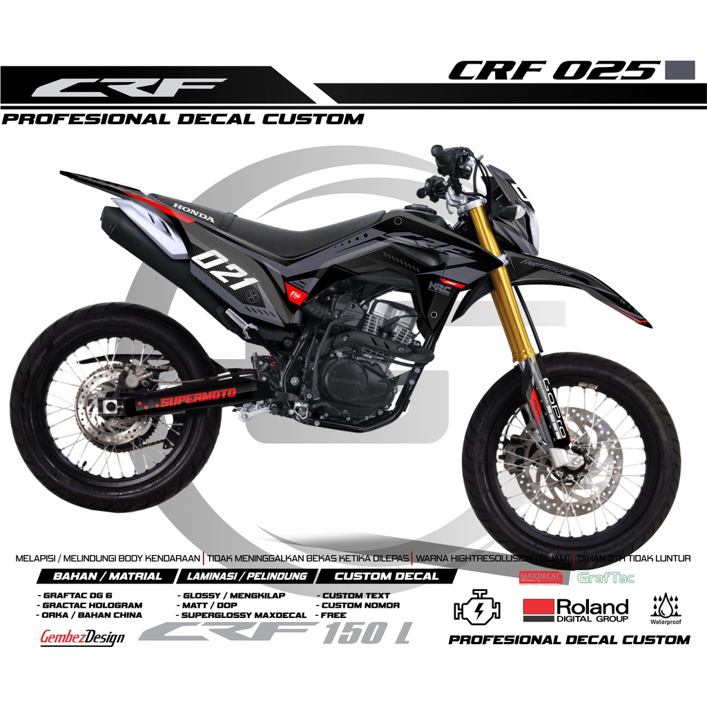 Jual DECAL CRF 150L FULLBODY SUPERMOTO CUSTOM TERBARU K025 HITAM ABU