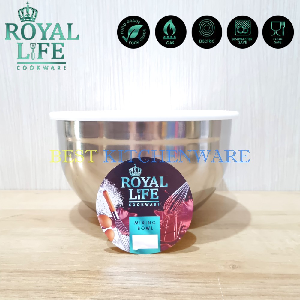 Jual ROYAL LIFE Mixing Bowl Mangkok Baskom Stainless Steel Tutup 5QT