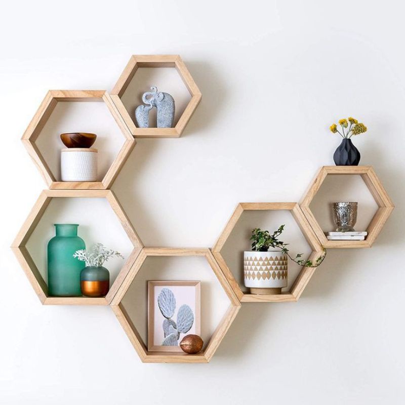 Jual RAK DINDING HEXAGONAL NATURAL SEGI ENAM RAK HIAS DEKORASI RUMAH