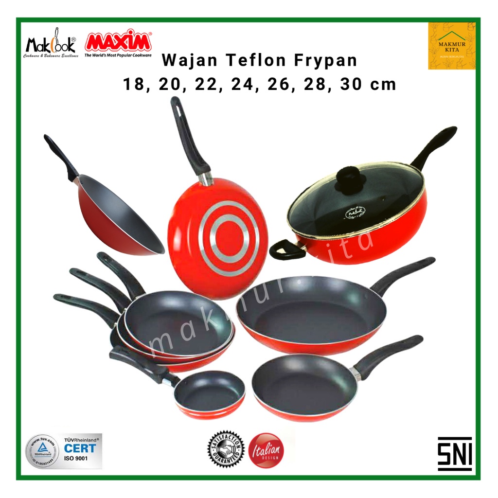 Jual Teflon Frypan 18 20 22 24 26 CM Makcook Anti Lengket Wajan