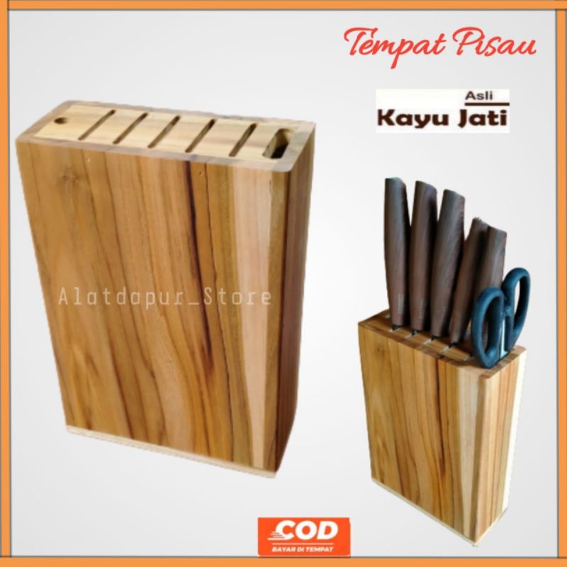 Jual Rak Pisau Dapur Tempat Pisau Kayu Wadah Pisau Set Kayu Jati