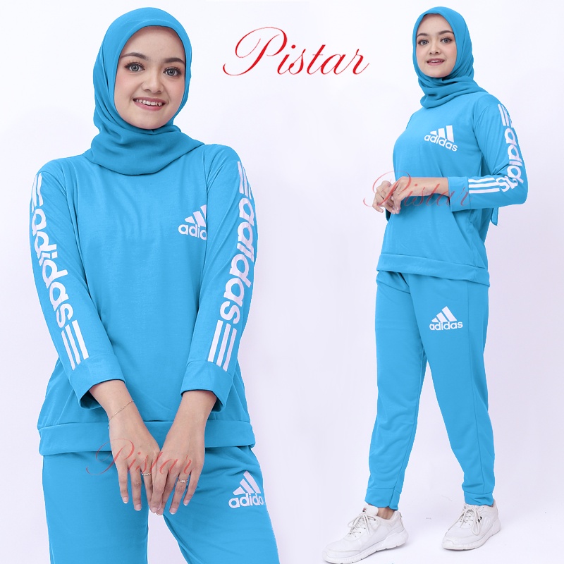 Jual Baju Olahraga Set Wanita Muslimah Setelan Senam Training Garis