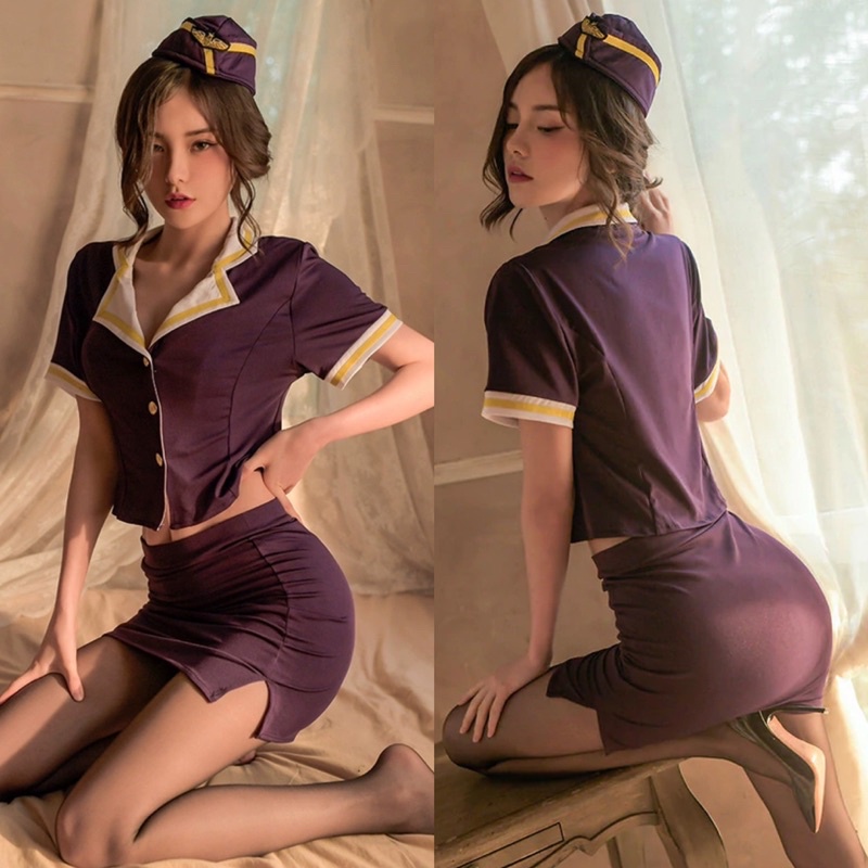 Jual ZU1065 Costume Pramugari Flight Attendant Pilot Top Skirt Lingerie