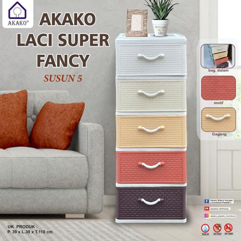 Jual AKAKO Lemari Pakaian Laci Plastik Motif Rotan Susun 5 NEW ITEM