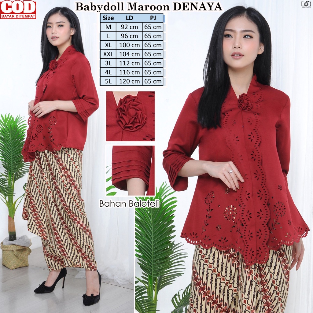 Jual Atasan Kebaya Encim Modern Warna Merah Maroon Kebaya Wisuda