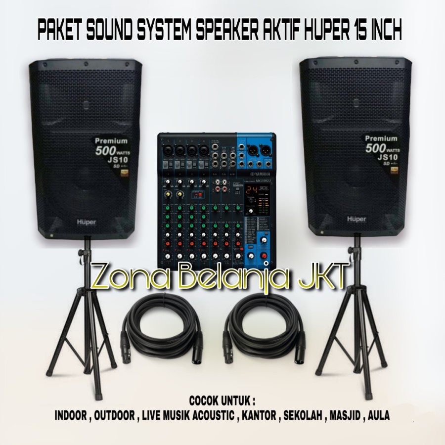 Jual PAKET SOUND SYSTEM INDOOR OUTDOOR SPEAKER HUPER 15 INCH JS10 MIXER