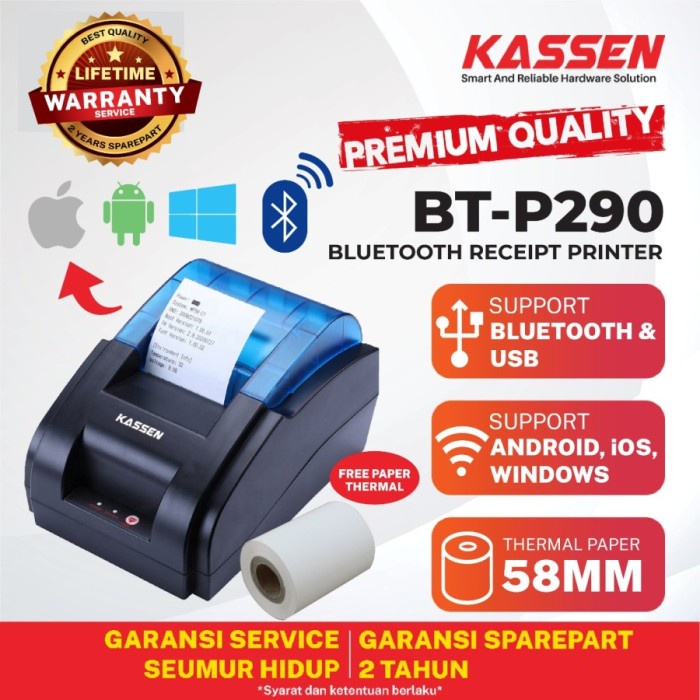 Jual PRINTER KASIR THERMAL BLUETOOTH USB KASSEN BTP 290 GARANSI 2