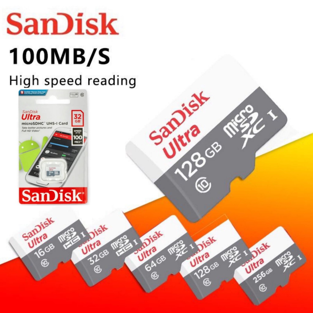 Jual MEMORI Sandisk CLASS 10 100Mbps 32GB 64GB 128GB Shopee