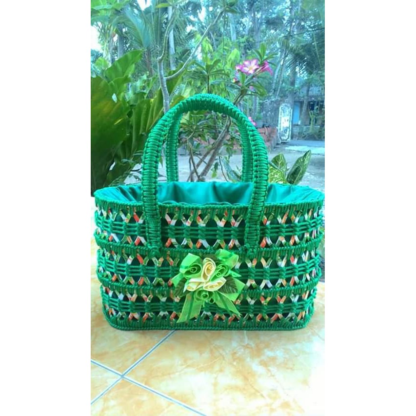 Jual Tas Keranjang Kerajinan Handicraft Daur Ulang Dari Tutup Teh Gelas