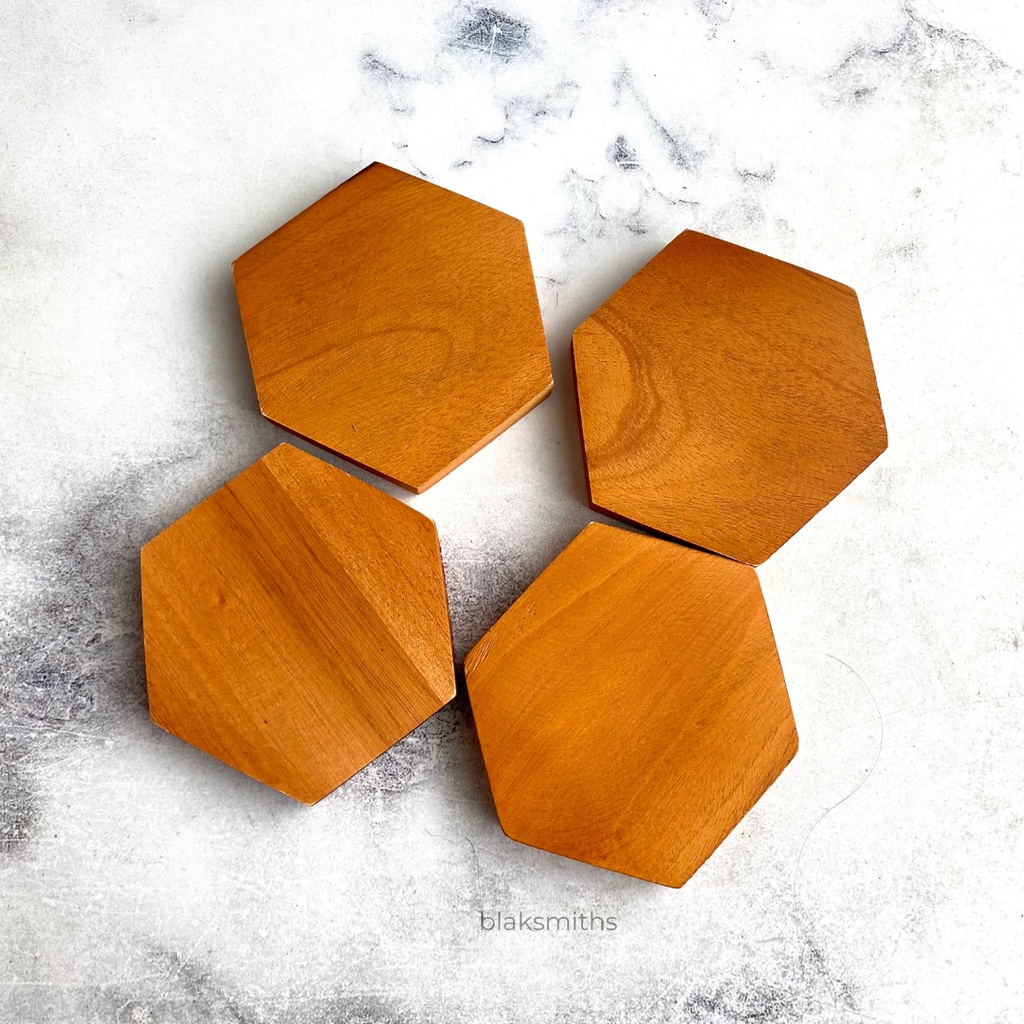 Jual Hexagonal Wood Coaster Coaster Kayu Segi Enam Alas Gelas