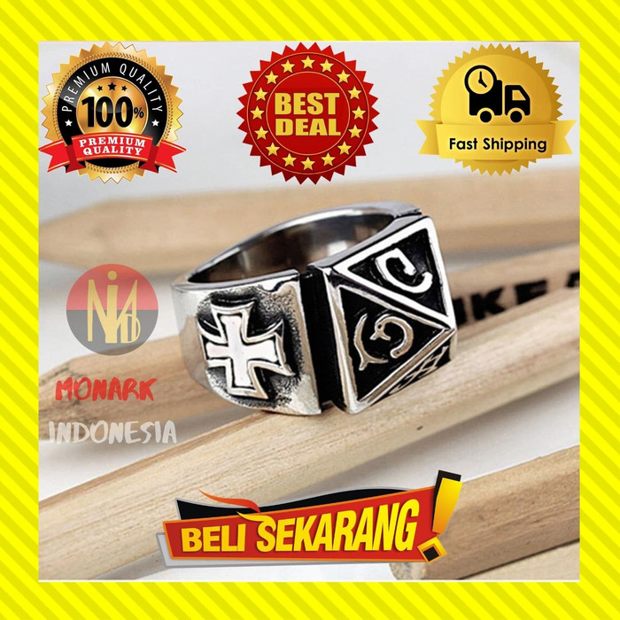 Jual Cincin Pria Titanium Salib Lancip Freemason Tengkorak Premium Ori