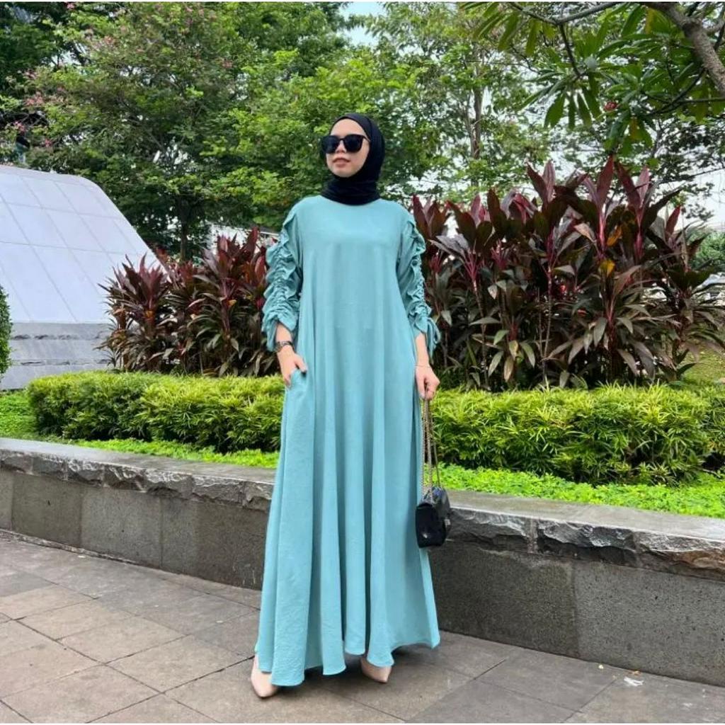 Jual SORAYA DRESS SERUT LENGAN GAMIS WANITA MUSLIMAH AIRFLOW CRINCLE