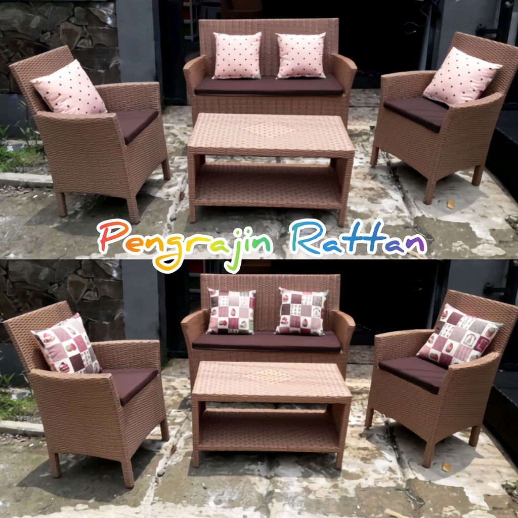 Jual 1 Set Kursi Korsi Bangku Sofa Hawai Santai Rotan Sintetis