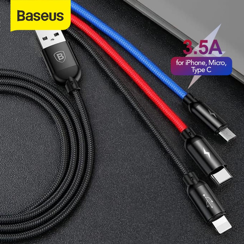 Jual BASEUS Three Primary Colors 3 In 1 Cable USB 3 5A 1 2M CAMLT BSY