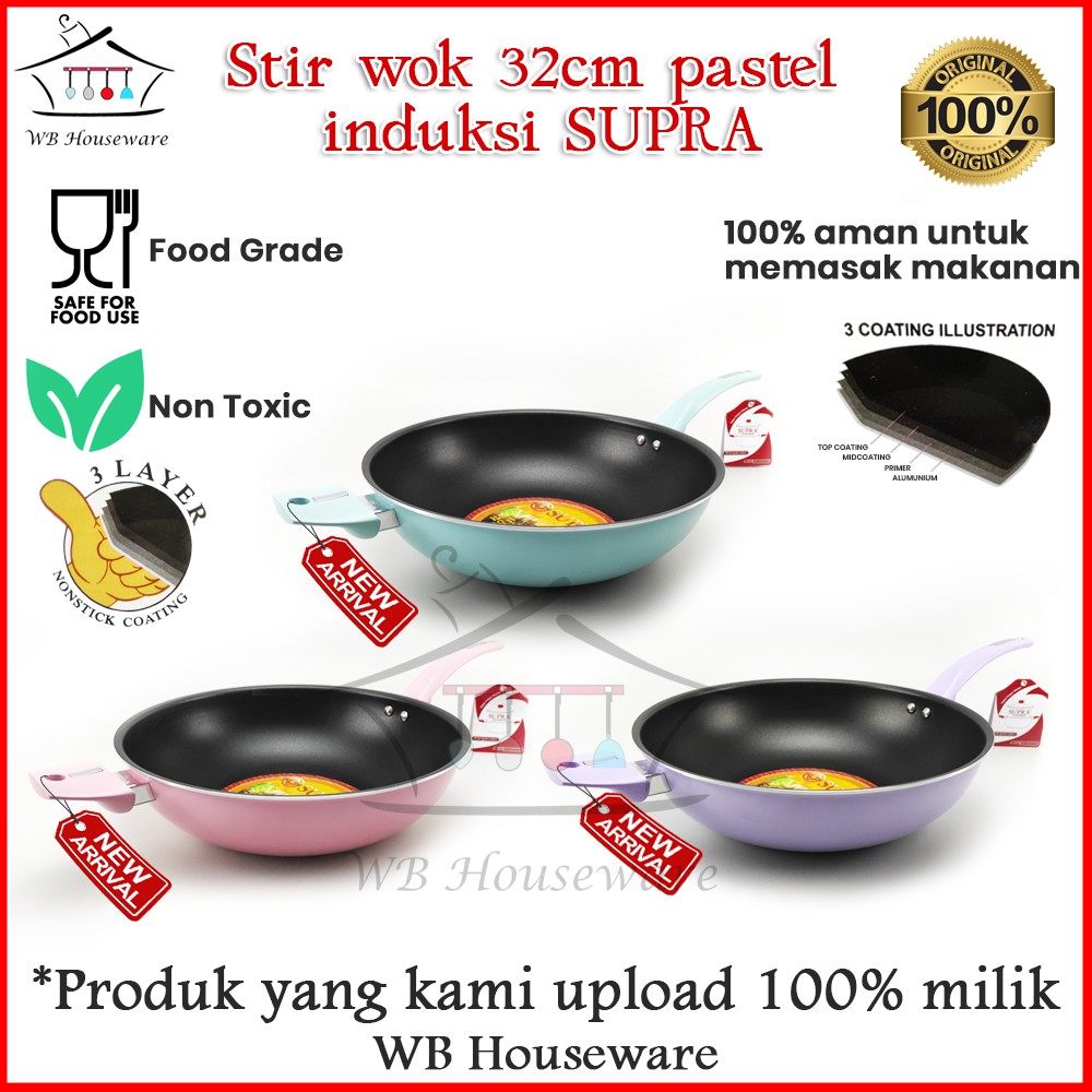 Jual New Panci Teflon Cm Warna Pastel Anti Lengket Supra Stir Wok