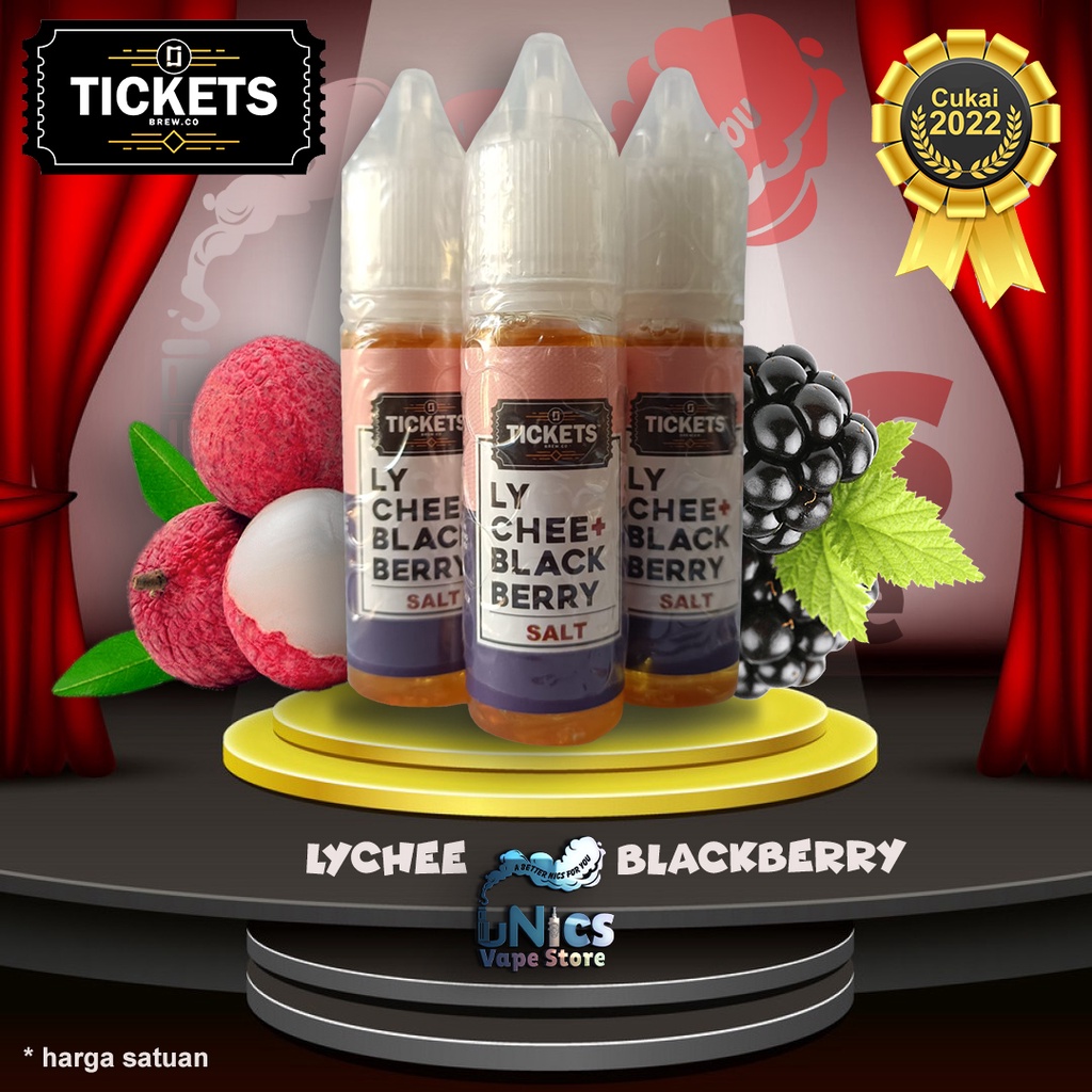 Jual Liquid TICKETS SALTNIC LYCHEE BLACKBERRY 15ML Nic 25Mg Salt E