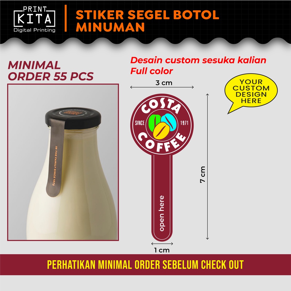 Jual Stiker Segel Botol Minuman Cromo Termurah Tahan Air Panas