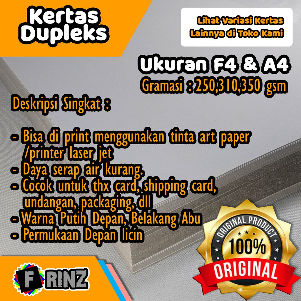 Jual Kertas Dupleks F4 A4 Karton Duplex Karton Packing Duplek