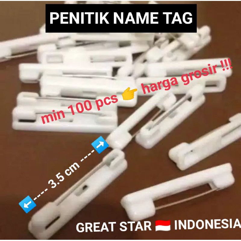 Jual PENITI PENITIK NAME TAG BAHAN PAPAN NAMA DADA PIN BROS ISI 100pcs