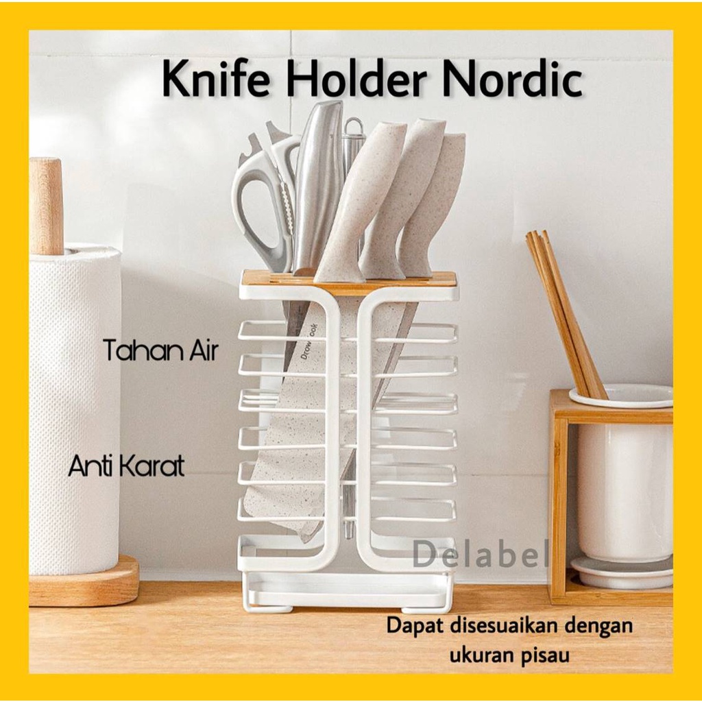 Jual Rak Pisau Nordic Dengan Aksen Kayu Tempat Pisau Import Wadah