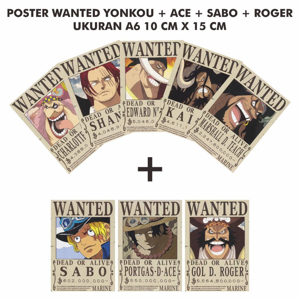 Jual Poster Bounty Wanted One Piece Yonkou Ukuran A Cm X Cm Set