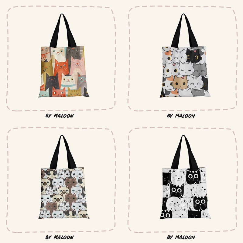 Jual Totebag Motif Karakter Cute Lucu Tote Bag Kanvas Full Print