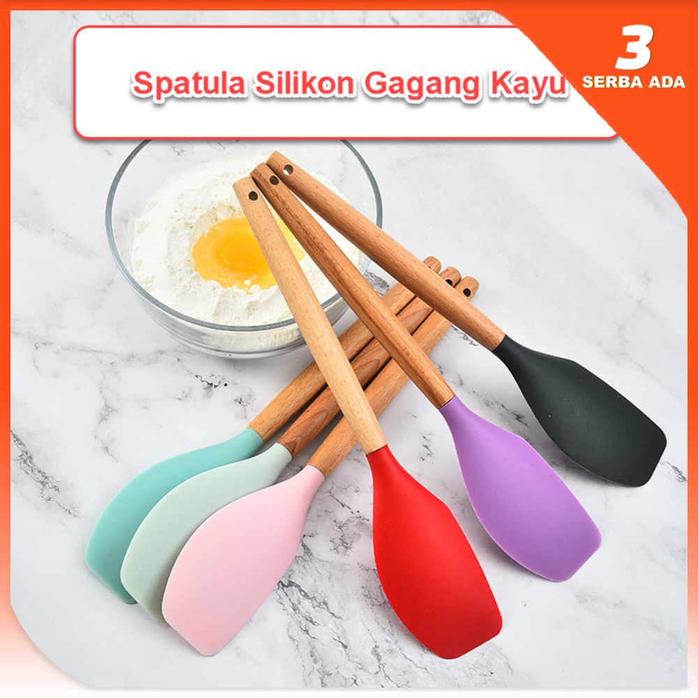 Jual Spatula Silikon Gagang Kayu Spatula Silikon Tahan Panas