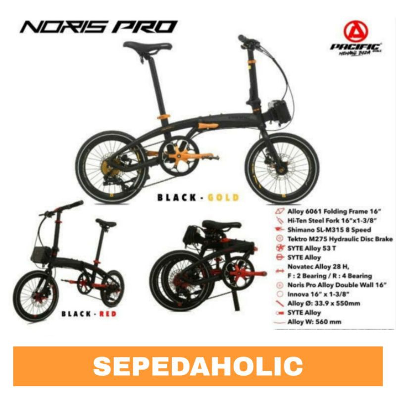 Jual Sepeda Lipat 16 Inch PACIFIC NORIS PRO Alloy 8 Speed Hidrolik