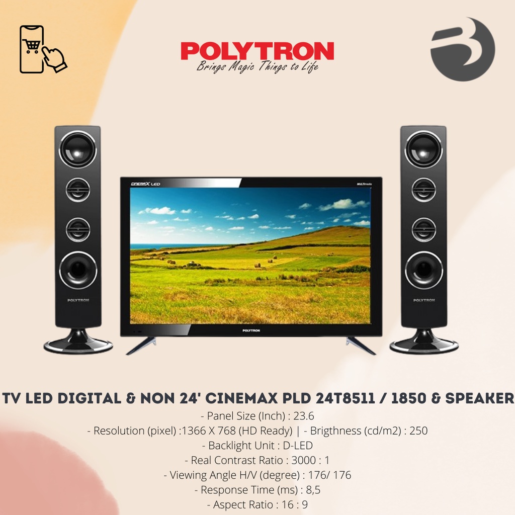 Jual TV POLYTRON LED DIGITAL 24 Inch CINEMAX PLD 24TV0855 1855 DAN