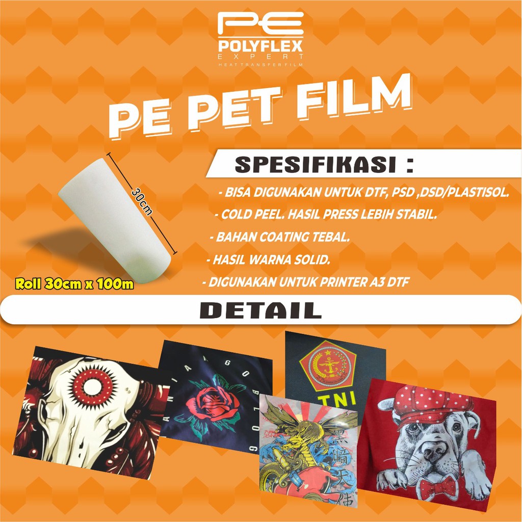 Jual Transfer Pet Film Sablon DTF Digital Transfer Film Lebar 30CM