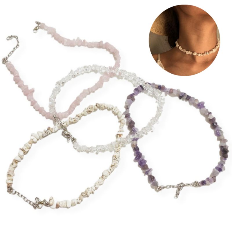 Jual Jeannete Quartz Cracked Stone Beads Necklace Kalung Batu Kristal