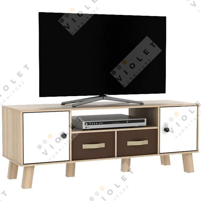 Jual Meja Rak Tv Kayu Ruang Minimalis Serbaguna 120Cm Laci Putih Coklat