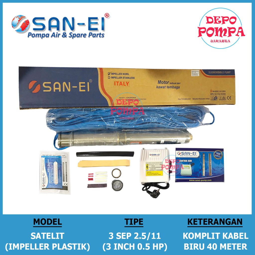 Jual Pompa Air Satelit San Ei Inch Hp Komplit Kabel Biru Asli