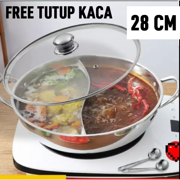 Jual Panci Shabu Dengan Tutup Kaca Sekat Panci Hotpot Steamboat Suki