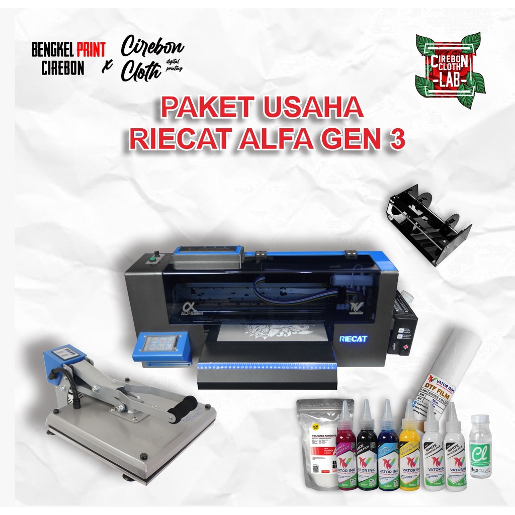 Jual PAKET PRINTER DTF RIECAT ALFA GEN 3 MESIN PRESS 38X38 MIGHTY