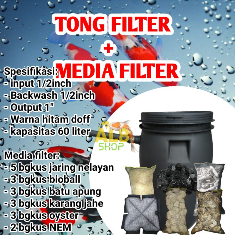 Jual Tong Filter Kolam Ikan Koi Lengkap Media Filter Jaring Nelayan